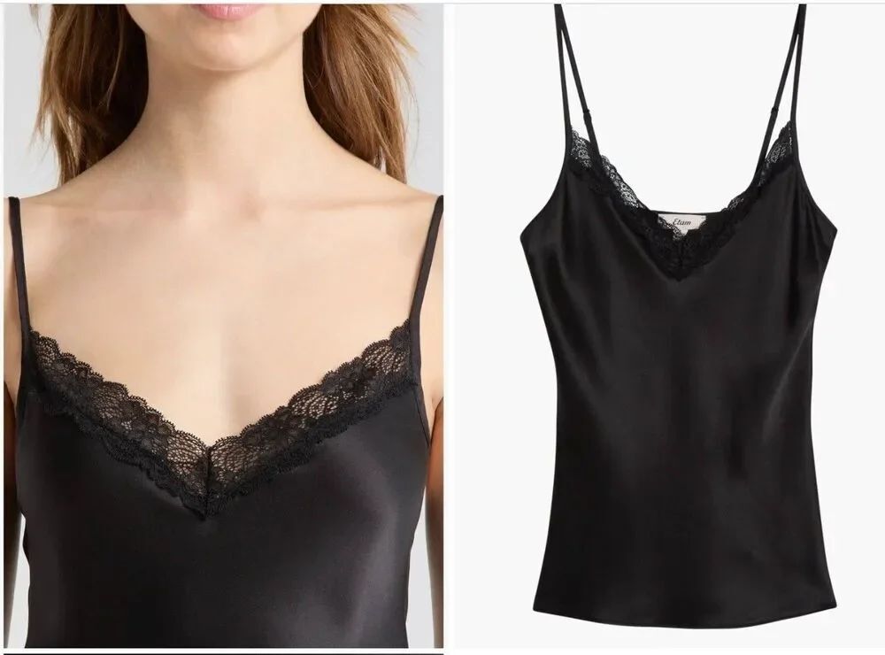 New Edam Washable Silk Pajama Set Camisole & Match Shorts Black Sz. Large